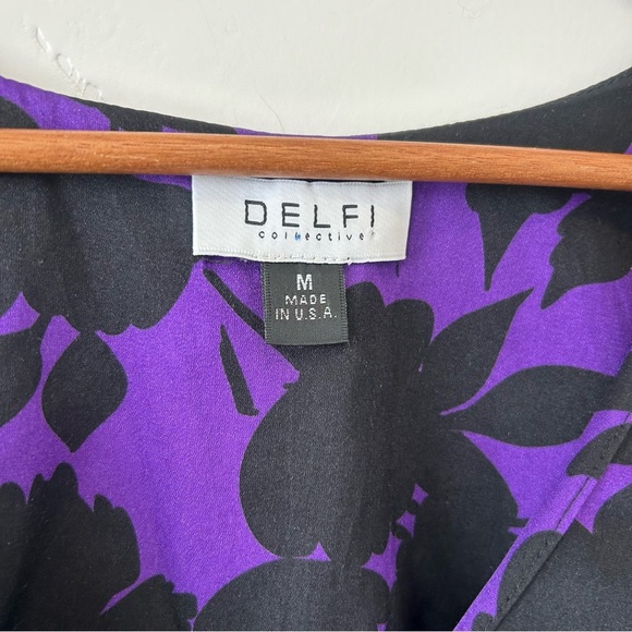 Delfi Collective V-neck Maxi Dress Anthropologie Silk Blend Purple Floral Pocket - Picture 5 of 12